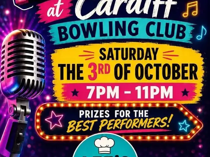 Karaoke Night promotional poster — Saturday 3 October, 7pm to 11pm, prizes for best performers