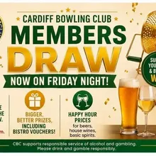 Cardiff Bowling Club Members Draw promotional poster — now on Friday night