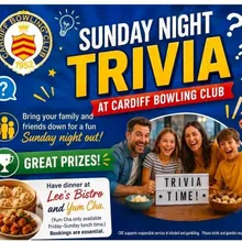 Sunday Night Trivia promotional poster for Cardiff Bowling Club